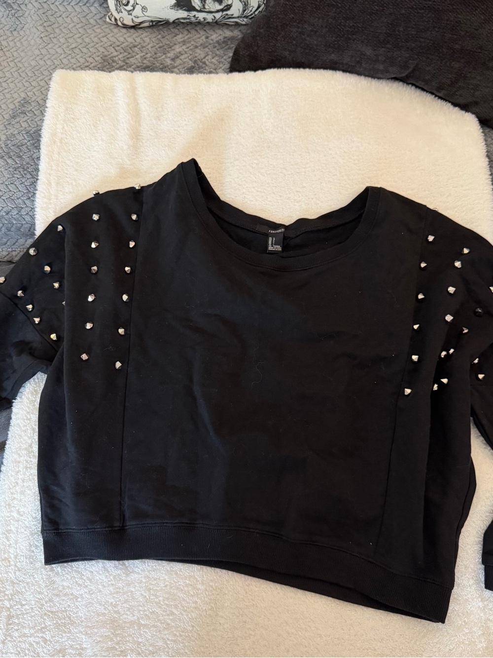 F21 Black Crewneck Sweatshirt with Studs and Back Cutout